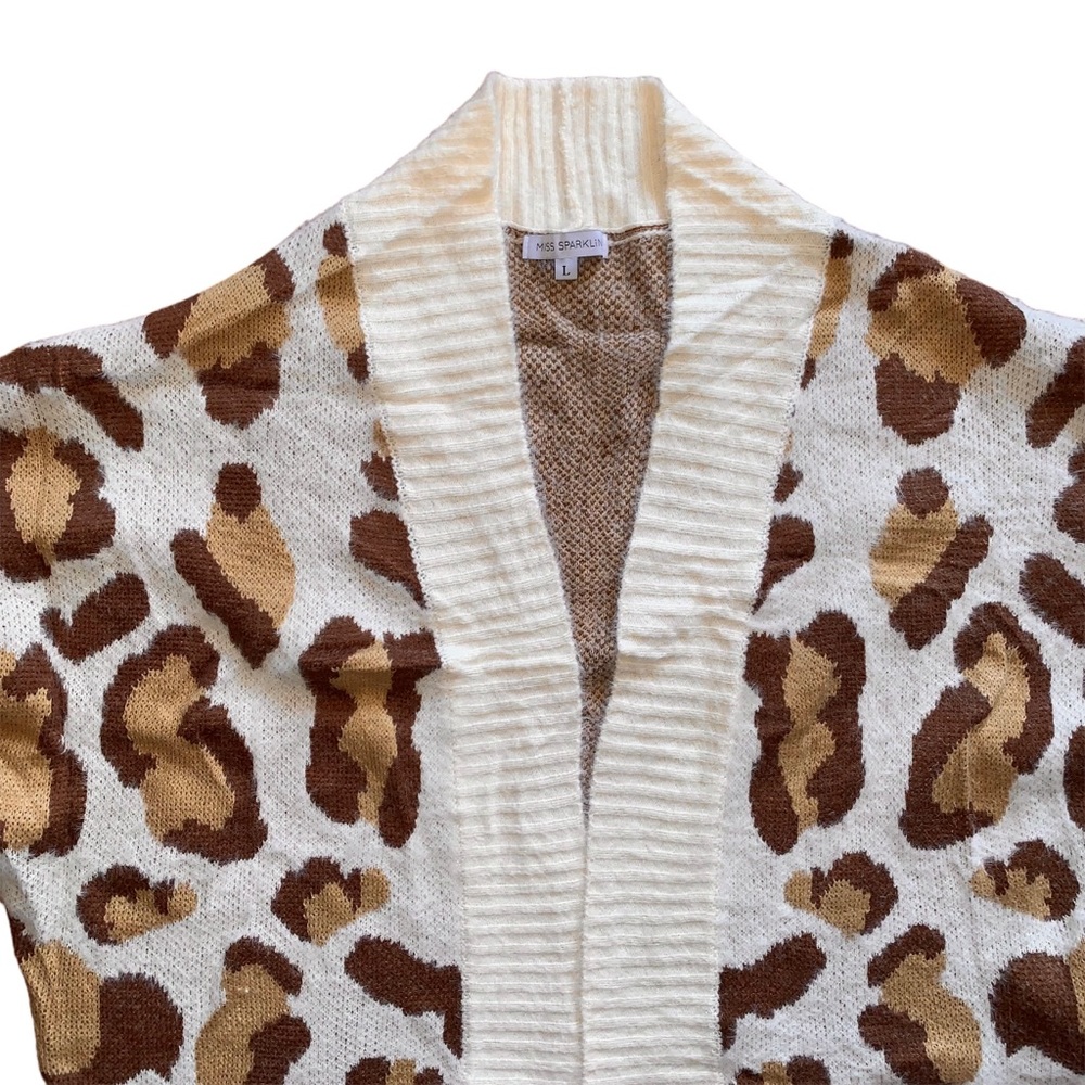 New Cozy Leopard Print Fuzzy Open Front Knit Card… - image 7